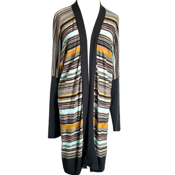 Vintage Missoni Colourful Striped Wool Blend Open Duster Cardigan - 14/L-XL 🇮🇹 - Picture 2 of 12